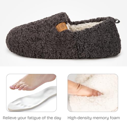 EverFoams Women’s Soft Curly Full Slippers Memory Foam Lightweight House Shoes Cozy Loafer with Polar Fleece Lining Dark Grey,9-10 US - Image 3