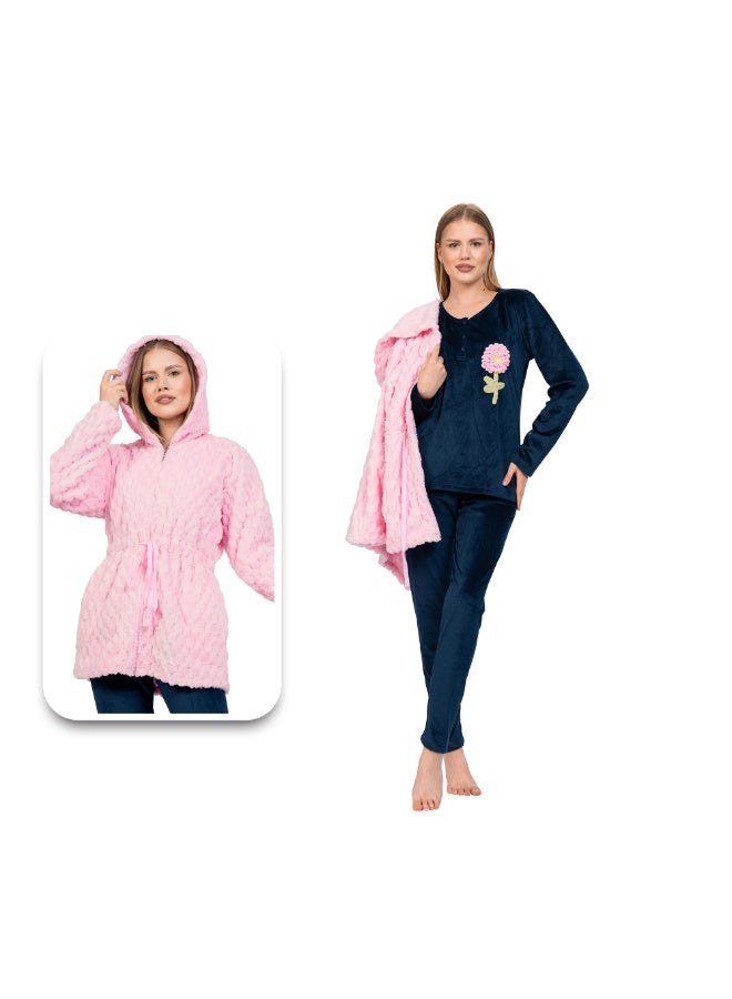 دعدوش  بيجامة نسائية فرو ومخمل من 3 قطع لمزيد من الدفء والاناقة - Image 1