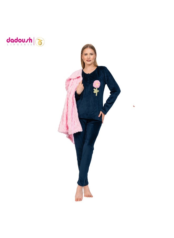 دعدوش  بيجامة نسائية فرو ومخمل من 3 قطع لمزيد من الدفء والاناقة - Image 3