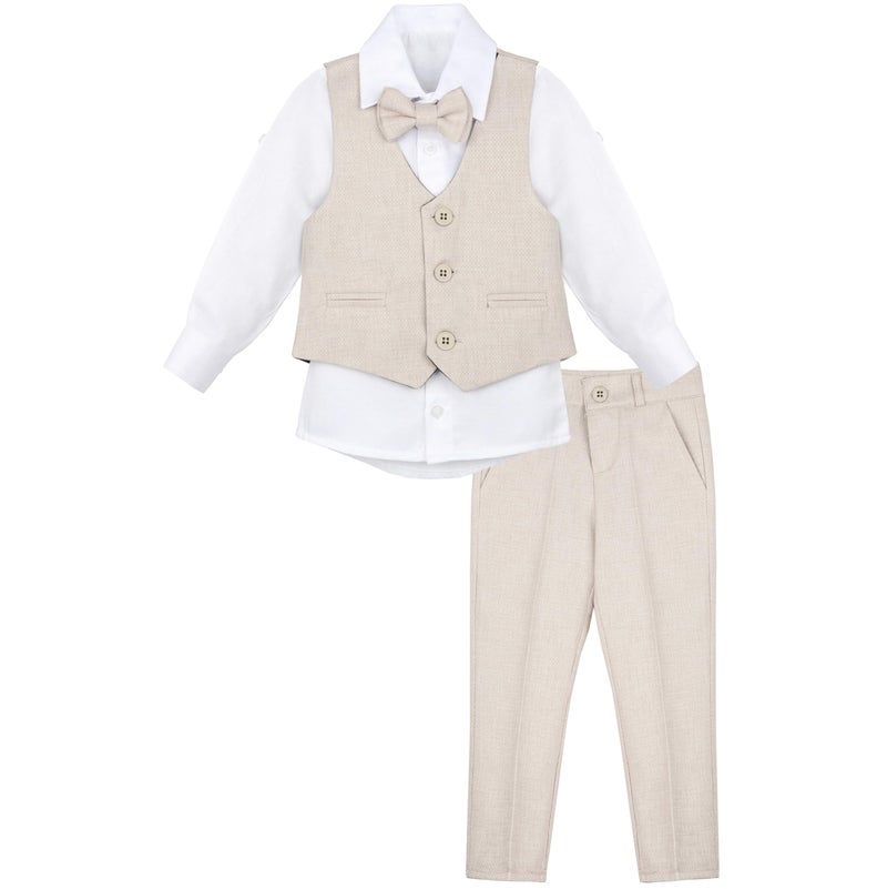Lilax Boys Formal Suit 4 Piece Vest, Pants and Tie Dresswear Suit Set (3T, Beige) - Image 4