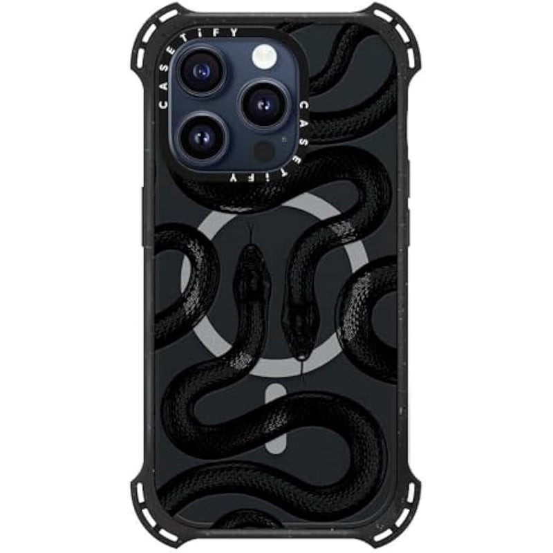 كاستيفي CASETiFY Bounce Case for iPhone 15 Pro 【6X Military Grade Drop Tested / 21.3ft Drop Protection/Compatible with Magsafe】 - Black Kingsnake - Triple Black - Image 1