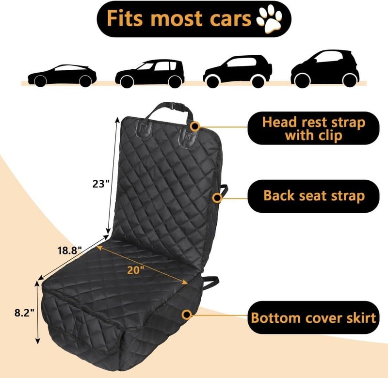 Dog Car Seat Cover, 100% Waterproof and Water Resistant Pet Seat Cover, Universal Soft Pet Front Seat Cover, Durable Anti-scratch and Anti-slip, Machine Washable for Cars, SUVs and Trucks - Black - Image 2