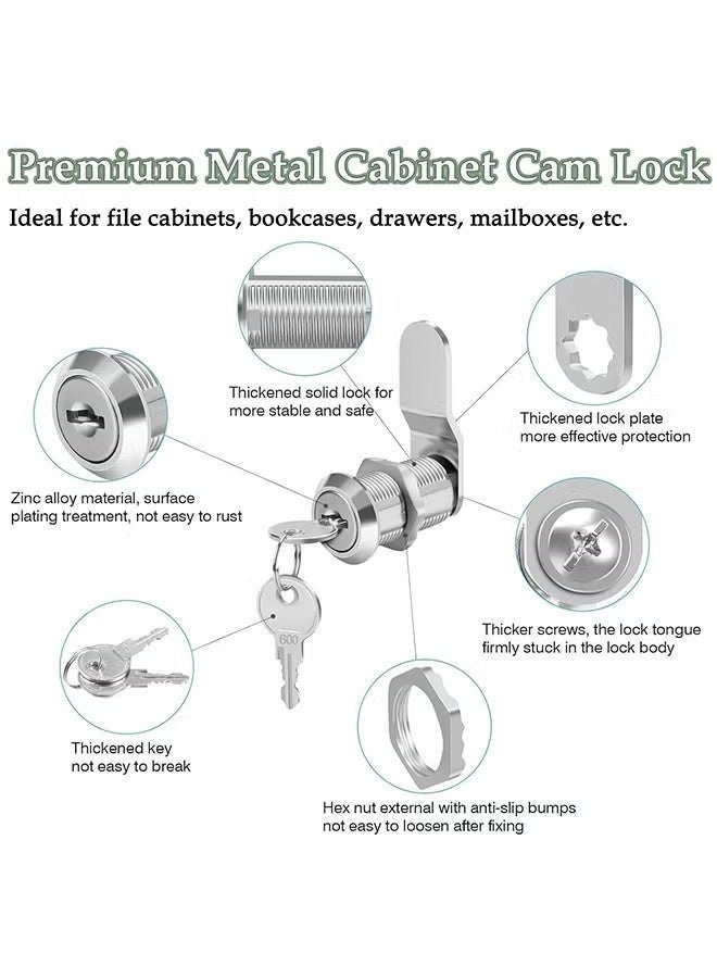 مجموعة من 3 أقفال خزانة مع مفاتيح، قفل كام 5/8 بمفتاح متشابه، درج آمن لصندوق البريد والملفات وأقفال تخزين المركبات الترفيهية وأقفال صندوق الأدوات، مجموعة بديلة من أقفال سبائك الزنك - Image 2