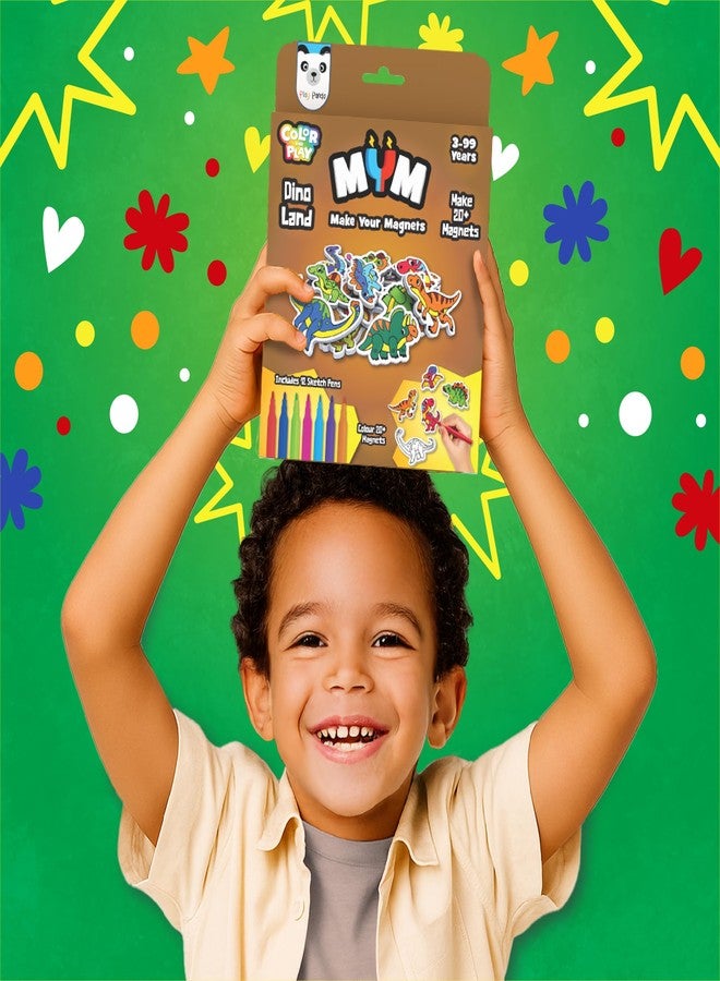 Play Panda MYM Colour & Play Dino Land Craft Kit for Kids, Make 20+ Fridge Magnets - Image 5