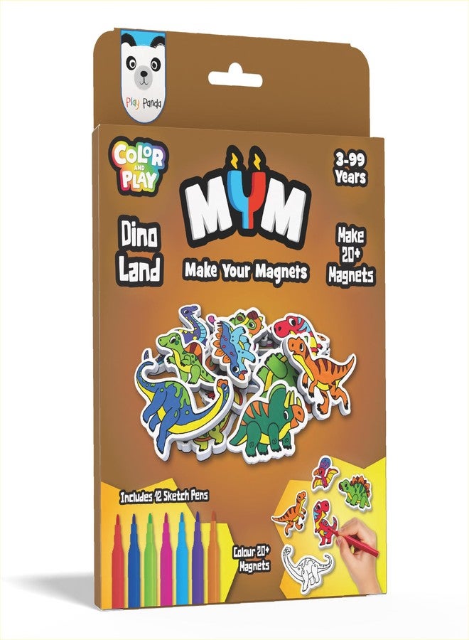 Play Panda MYM Colour & Play Dino Land Craft Kit for Kids, Make 20+ Fridge Magnets - Image 1