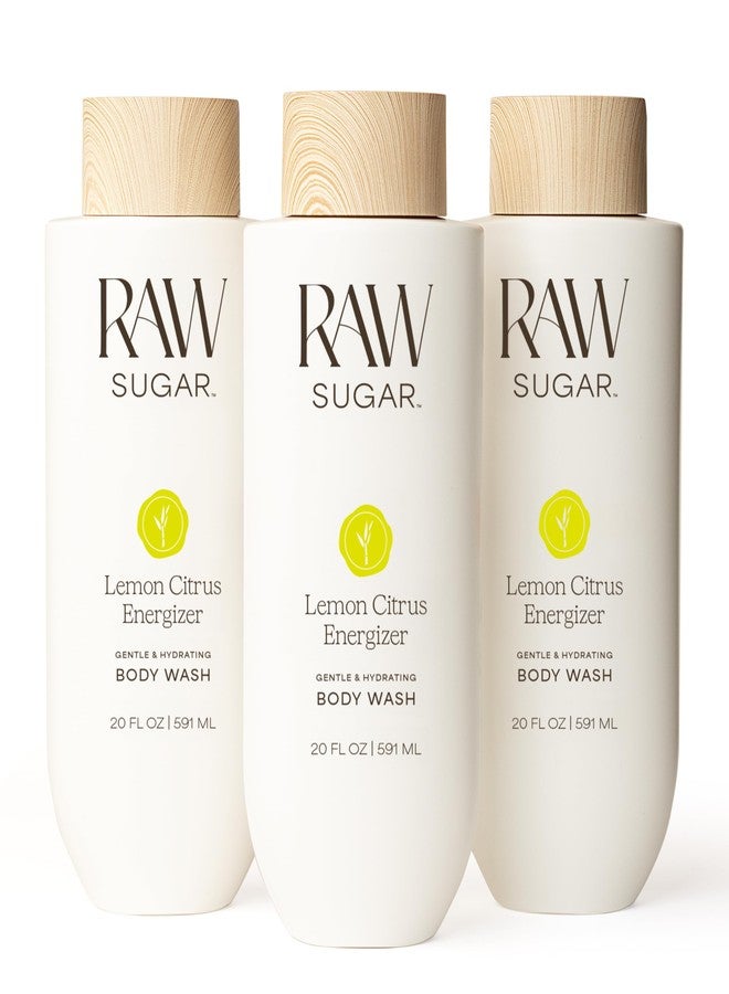 RAW SUGAR Lemon Citrus Energizer Gentle & Hydrating Body Wash, 20 Fl Oz (Pack of 3), Moisturizing & Energizing Bath & Shower Gel, Vegan, Formulated without SLS/SLES & Parabens - Image 1