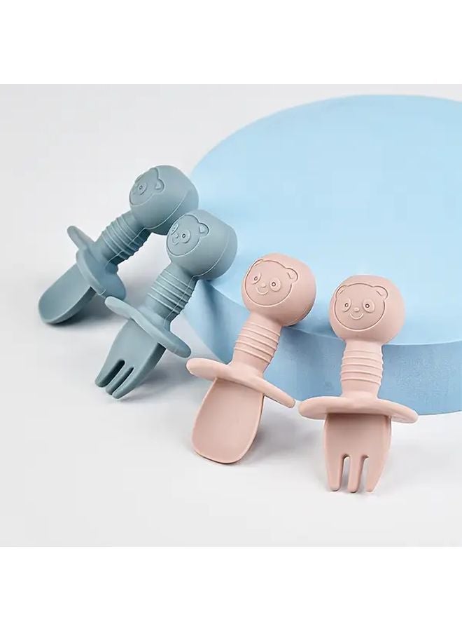 مجموعة أدوات المائدة للطفل الأخضر بالفواكه: شوكة وملعقة ذات أطراف ناعمة لتدريب الأطفال على تناول الطعام بأنفسهم - Image 2