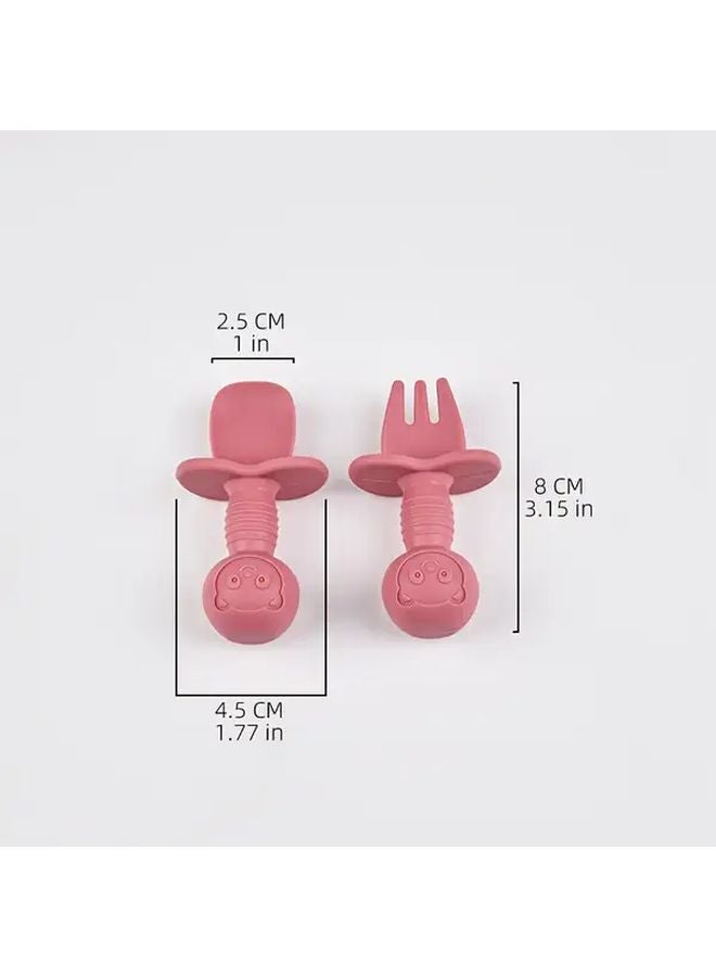 مجموعة أدوات المائدة للطفل الأخضر بالفواكه: شوكة وملعقة ذات أطراف ناعمة لتدريب الأطفال على تناول الطعام بأنفسهم - Image 3