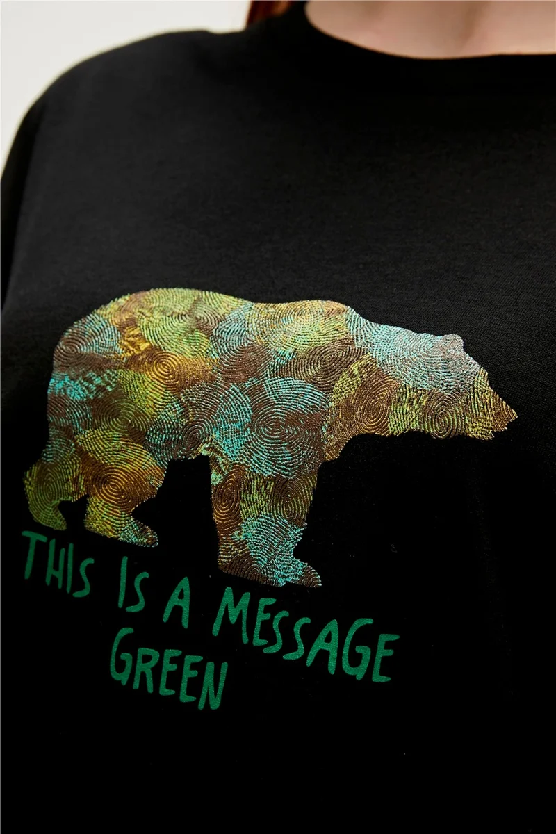 باد بير Re-Finger Recycle Black T-Shirt Printed Women's T-Shirt10