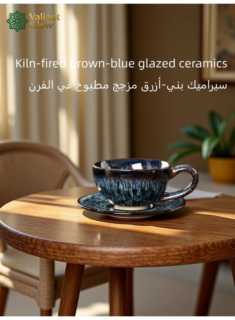 Valiant Glow Ceramic coffee cup set | Arabic coffee cups | Turkish coffee cups | Coffee cup and saucer | Brown blue | 150ml - Image 5