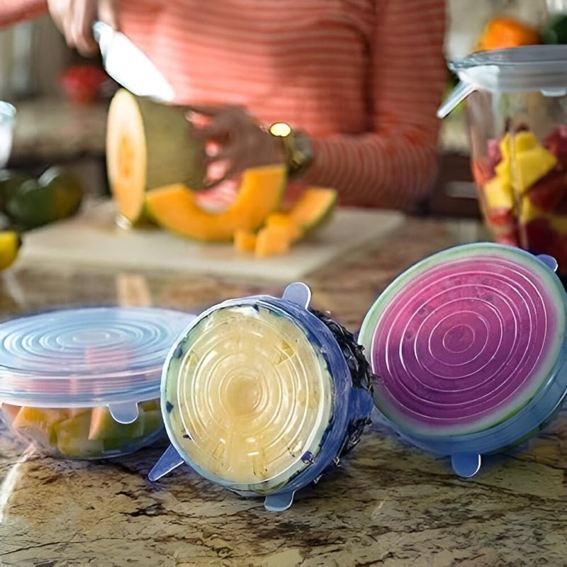 SHREE GRB SHREE GRB Safe Silicone Stretch Lids reuseable Flexible Covers for Rectangle, Round, Square Bowls, Dishes, Plates, Cans, Jars, Glassware and Mugs (Free Size) - Set of 6 Multicolour  - Image 2