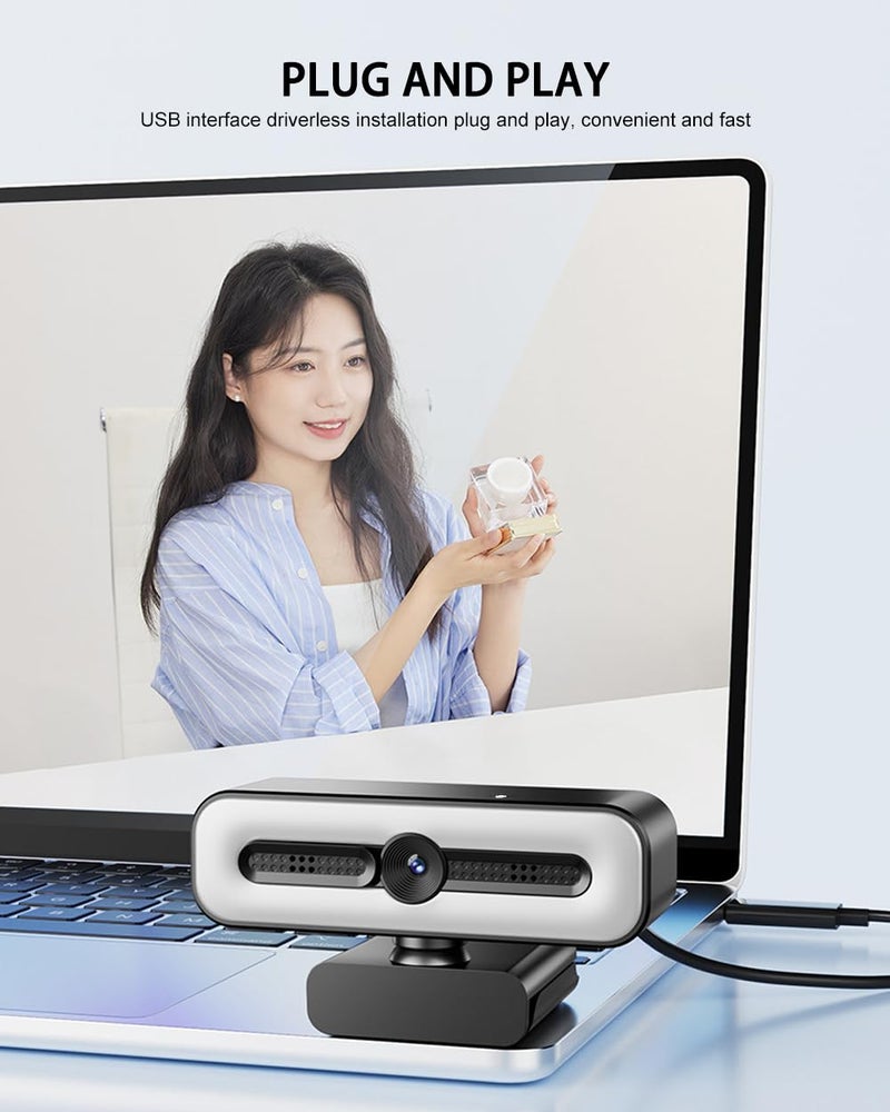 BKELHS 4K UHD Ring Light Webcam for PC, 1080P Web Camera with Dual AI Noise-Cancelling Mics, Auto Light Correction, Privacy Cover, 73Â°FOV, PDAF Autofocus, Privacy Cover, for Streaming, Conference, Zoom - Image 2