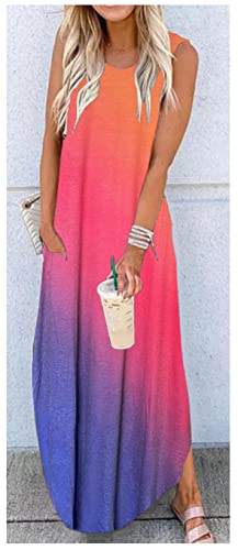 CHUNTIANRAN Women's Maxi Dress Summer Casual Sundress Sleeveless Long Dresses Hawaiian Beach Maxi Dresses with Pockets(Gradien-10,Small) - Image 2