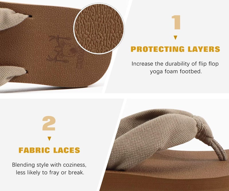 KuaiLu Flip Flops Women Arch Support Yoga Mat Comfortable Summer Beach Walking Thong Cushion Sandals Slip on Outfit Travel Essential Orthotic Slides Indoor Outdoor Slippers Shoes Camel Apricot Size 10 - Image 5