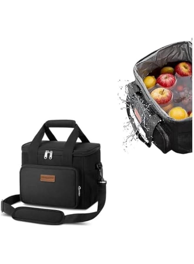 هوكور HOOKOR Lunch Bag Insulated, Warm/Cold Food Bag, Lunch Bag for Men Women, Leakproof insulated Lunch Box with Shoulder Strap,School Office Work Travel Outdoor Picnic (Black) - Image 1