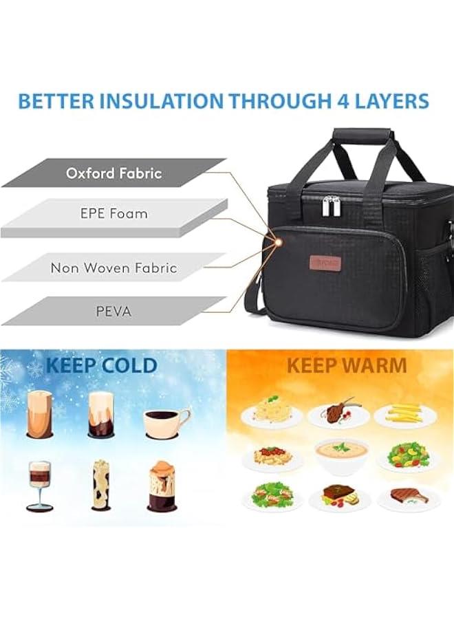 هوكور HOOKOR Lunch Bag Insulated, Warm/Cold Food Bag, Lunch Bag for Men Women, Leakproof insulated Lunch Box with Shoulder Strap,School Office Work Travel Outdoor Picnic (Black) - Image 3