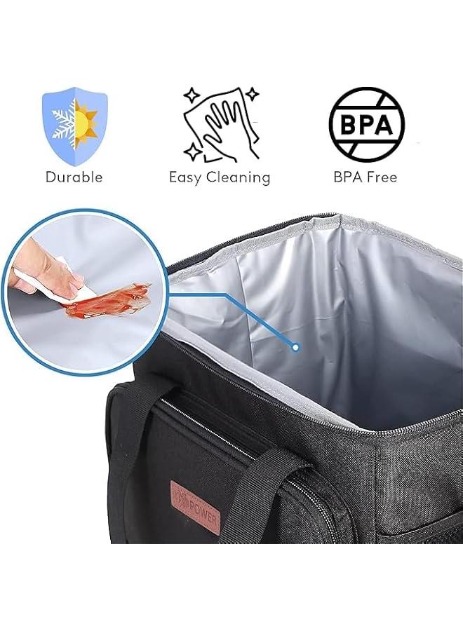 هوكور HOOKOR Lunch Bag Insulated, Warm/Cold Food Bag, Lunch Bag for Men Women, Leakproof insulated Lunch Box with Shoulder Strap,School Office Work Travel Outdoor Picnic (Black) - Image 4