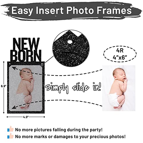 PartyHooman 1st Birthday Photo Banner for Baby - Newborn to 12 Months, First Birthday Decorations Girl or Boy Monthly Milestones Garland | 1 Year Old Party | Pre-strung With Pictures Frame (Black) - Image 3
