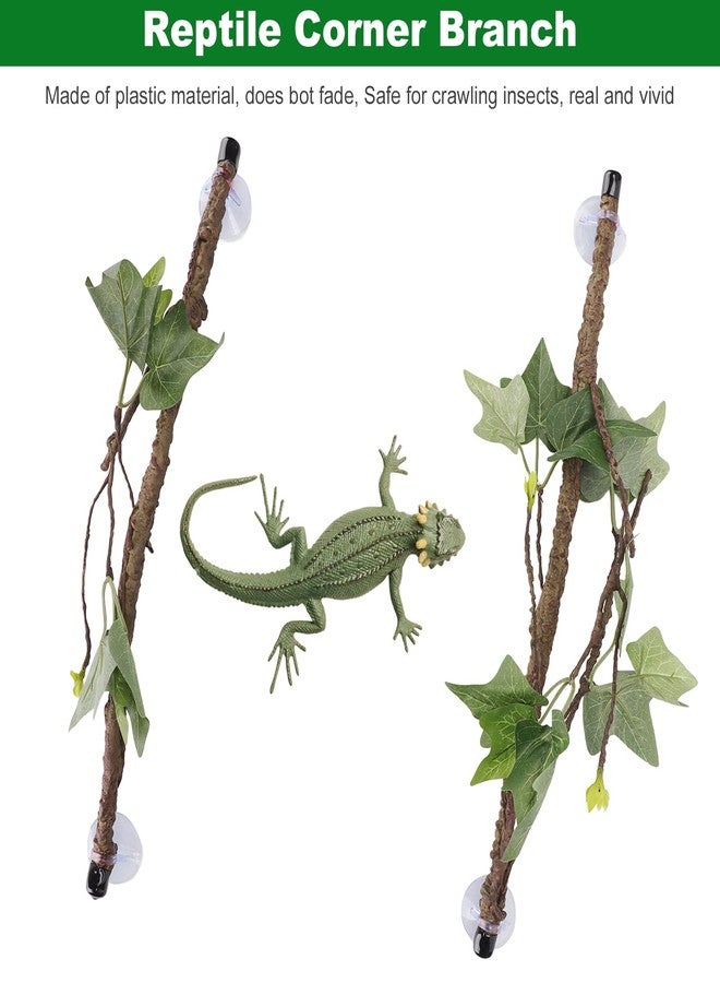 Plplaaoo 2Pcs Reptile Corner Branch with Suction Cups - Flexible Climbing Terrarium Plant Decoration for Bearded Dragon Gecko Snake Habitat, Terrarium Plant Ornament with Suction Cup - Image 3