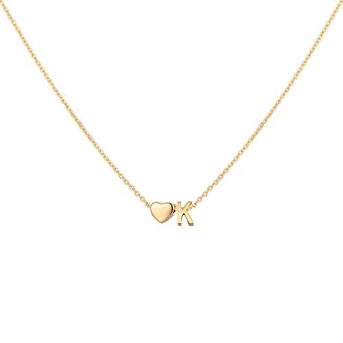 Glimmerst Initial Heart Necklace 18K Gold Plated Stainless Steel Tiny Heart Letter K Necklace Personalized Monogram Name Necklace for Women - Image 1
