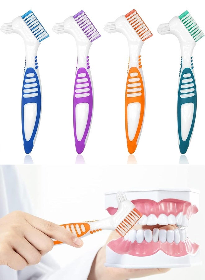 Generic 4Pcs Denture Brush, Retainer Brush, Denture Toothbrush, Portable Denture Cleaning Brush, Double Bristle Head Denture Brush, False Teeth Brush for Cleaning Retainers - Image 1
