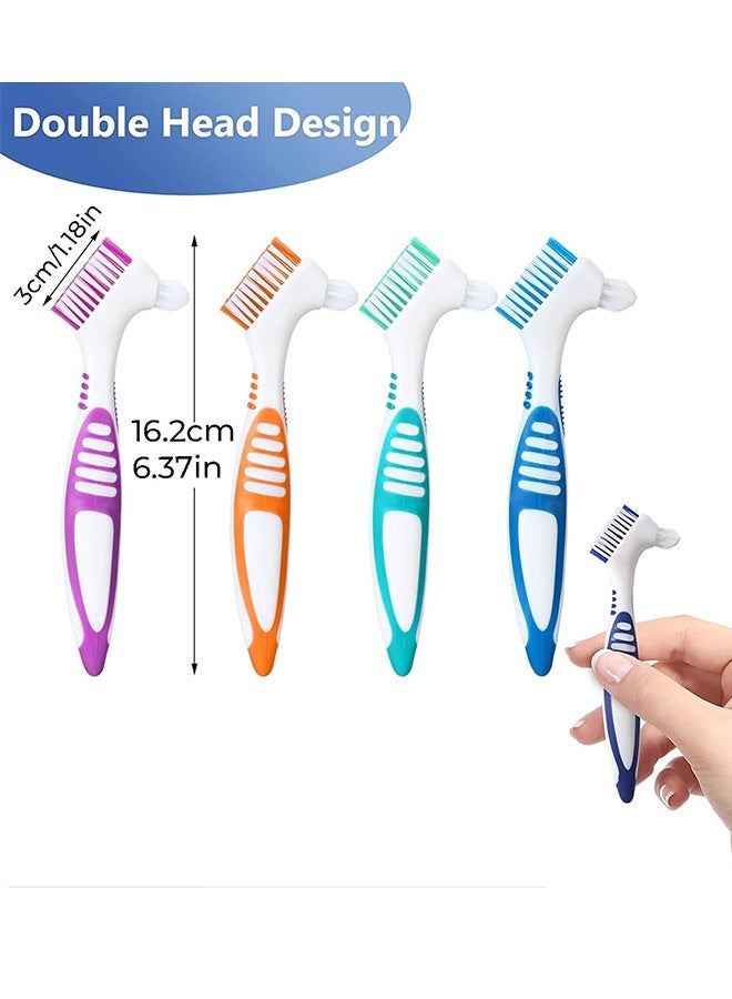 Generic 4Pcs Denture Brush, Retainer Brush, Denture Toothbrush, Portable Denture Cleaning Brush, Double Bristle Head Denture Brush, False Teeth Brush for Cleaning Retainers - Image 2