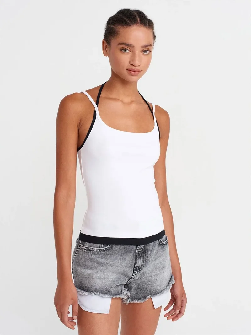 Dilvin Dilvin Slim Fit Sleeveless Tie-Front Cami Blouse