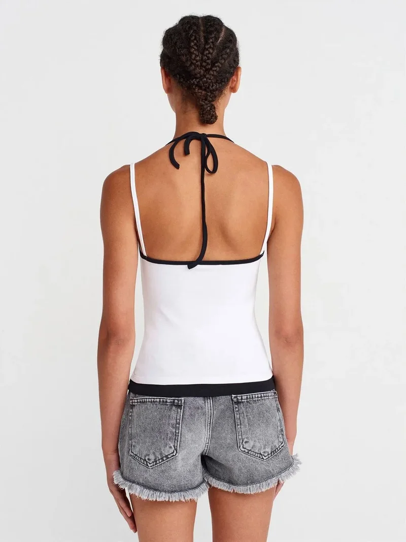 Dilvin Dilvin Slim Fit Sleeveless Tie-Front Cami Blouse