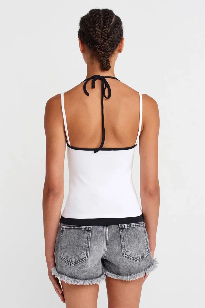 Dilvin White DILVIN Slim Fit Sleeveless Tie-Front Cami Blouse for Women | Best Price UAE