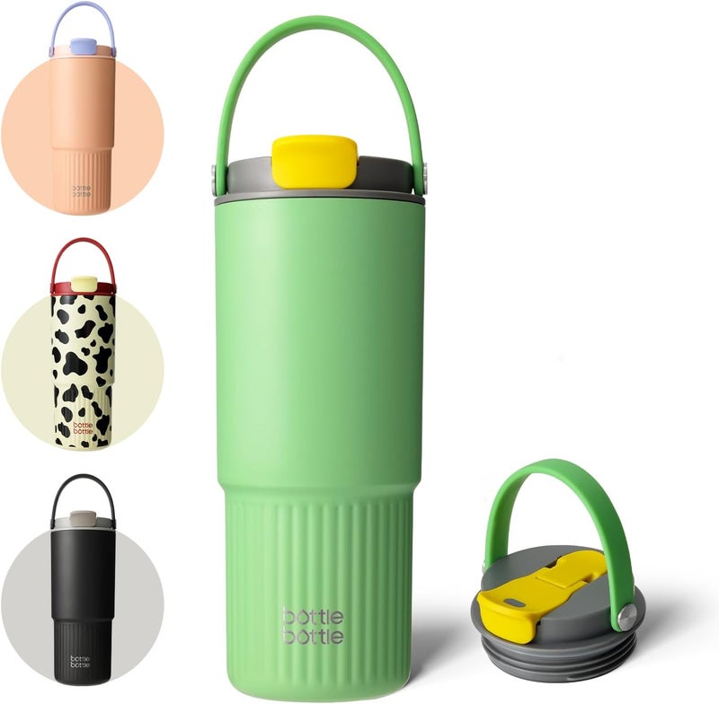 bottle bottle زجاجة زجاجة زجاجة ماء معزولة مع قشة ومقبض - 26 أونصة مقاومة للتسرب (ساج) - Image 1