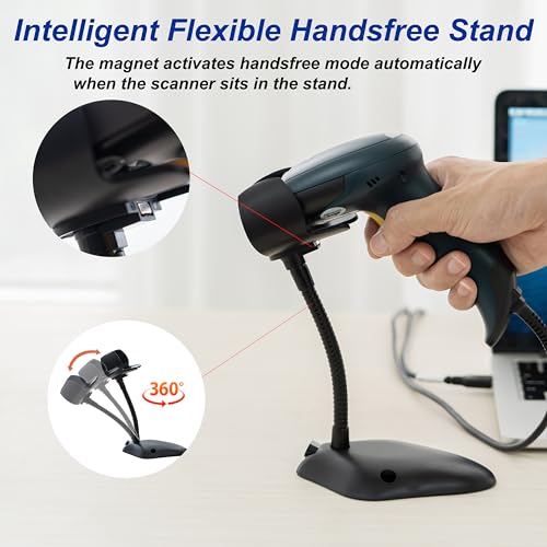 TEEMI QR Barcode Scanner with Handsfree AutoSensing Stand Handheld Automatic USB Wired 1D 2D Bar Codes Reader Global Shutter Scan Rectangle Datamatrix OCR IMB Driver's License Codes - Image 2