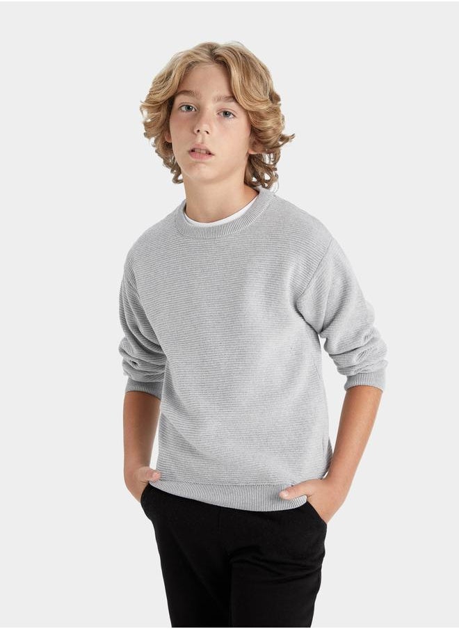 DeFacto - Regular Fit Cre Neck Basic Knit Sweater by Styli - Image 1