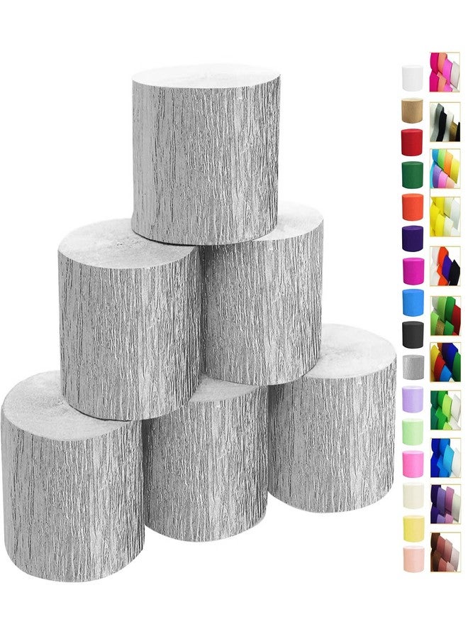 ODDODDY Silver Crepe Paper Streamers 6 Rolls, Party Streamers for Birthday Wedding Baby Bridal Shower Decorations Halloween Christmas Craft Supplies (1.8 Inch x 82 Ft/Roll，492ft) - Image 1