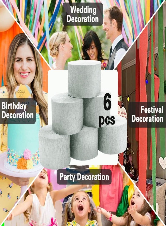 ODDODDY Silver Crepe Paper Streamers 6 Rolls, Party Streamers for Birthday Wedding Baby Bridal Shower Decorations Halloween Christmas Craft Supplies (1.8 Inch x 82 Ft/Roll，492ft) - Image 4