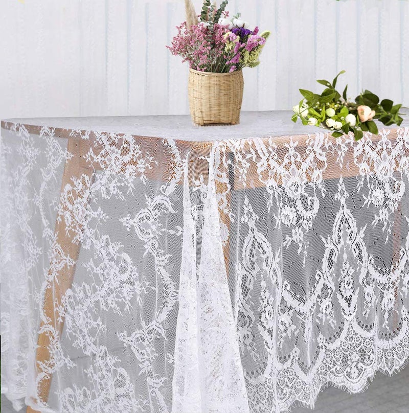 White Lace Tablecloth 60 120 Inch for Rustic Boho Wedding Bridal Shower Party Decoration Classy Rectangle Overlay Long Vintage Embroidered Reception Table Cloth Decor