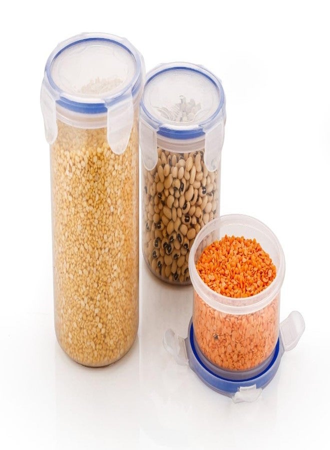 Clazkit Round Container Plastic Airtight Food Storage Containers With Leak Proof Locking Lid Storage Container Set Of 3 (500Ml - 1000Ml - 1500Ml), Clear - Image 1