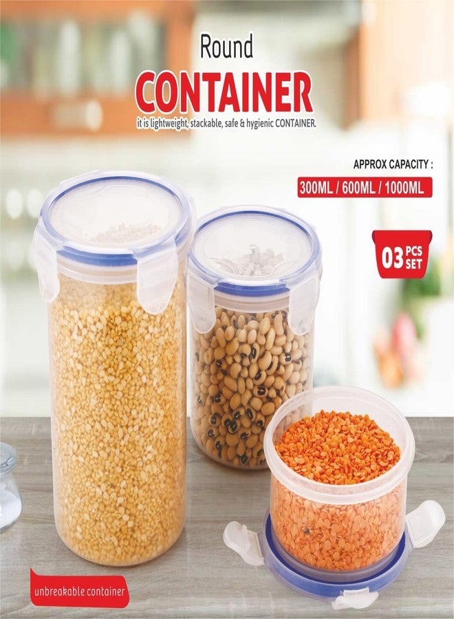 Clazkit Round Container Plastic Airtight Food Storage Containers With Leak Proof Locking Lid Storage Container Set Of 3 (500Ml - 1000Ml - 1500Ml), Clear - Image 3