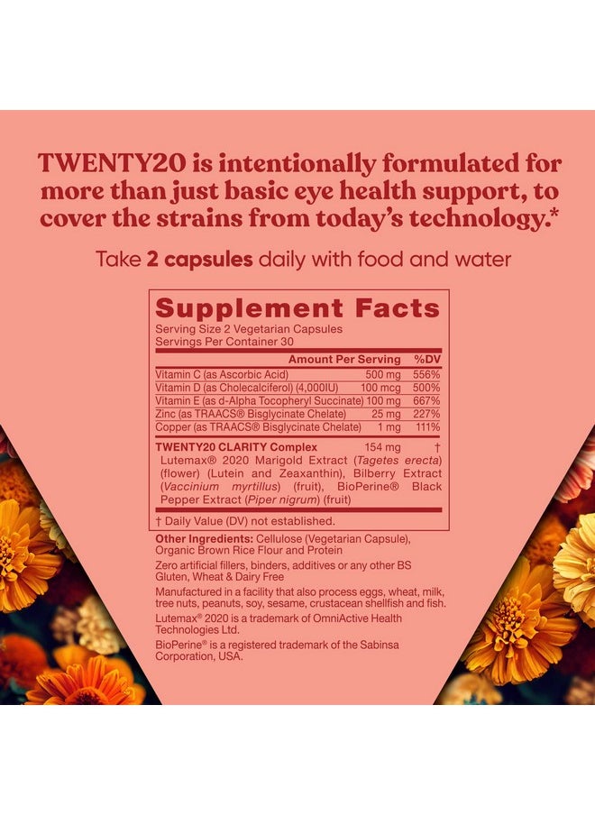 Eu Natural Twenty20 Eye Vitamins Macular Health Eye Strain Dry Eye And Vision Health Lutein Zeaxanthin & Bilberry Extract 60 Vegetarian Soft Capsules  - Image 4