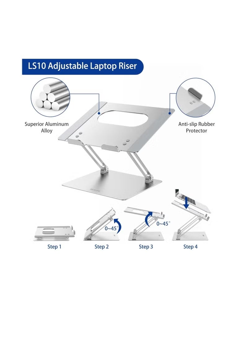 Adjustable Aluminum Laptop Stand, Ergonomic Foldable Notebook Holder for 10–14 Inch Laptops, Compatible with MacBook, Dell, HP, Lenovo & More, Silver - Image 2