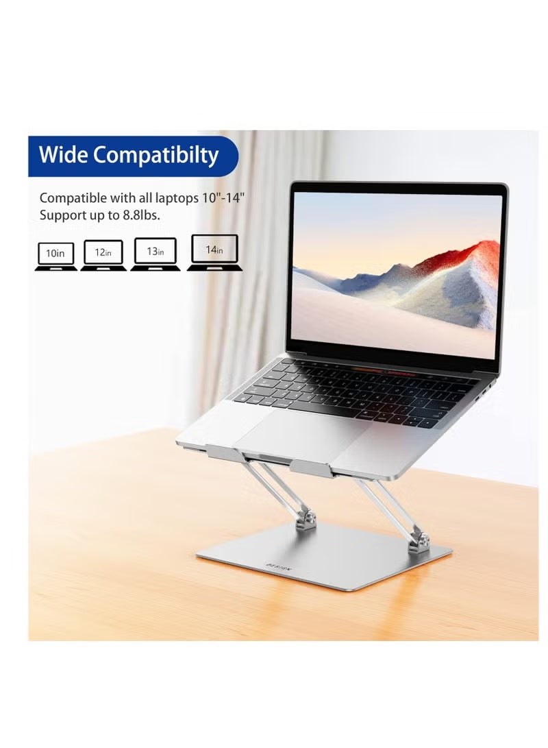 Adjustable Aluminum Laptop Stand, Ergonomic Foldable Notebook Holder for 10–14 Inch Laptops, Compatible with MacBook, Dell, HP, Lenovo & More, Silver - Image 3