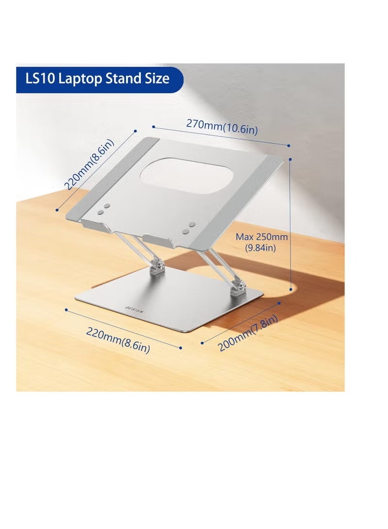 Adjustable Aluminum Laptop Stand, Ergonomic Foldable Notebook Holder for 10–14 Inch Laptops, Compatible with MacBook, Dell, HP, Lenovo & More, Silver - Image 1