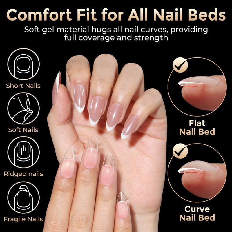 Luckyfairy Medium Almond Nail Tips, 504pcs Soft Gel Pre-Filed Acrylic Almond Fake Nails, Half Matte Full Cover Clear Press on Flase Nail Tips for Nail Extension Home DIY 12 Sizes - Image 3