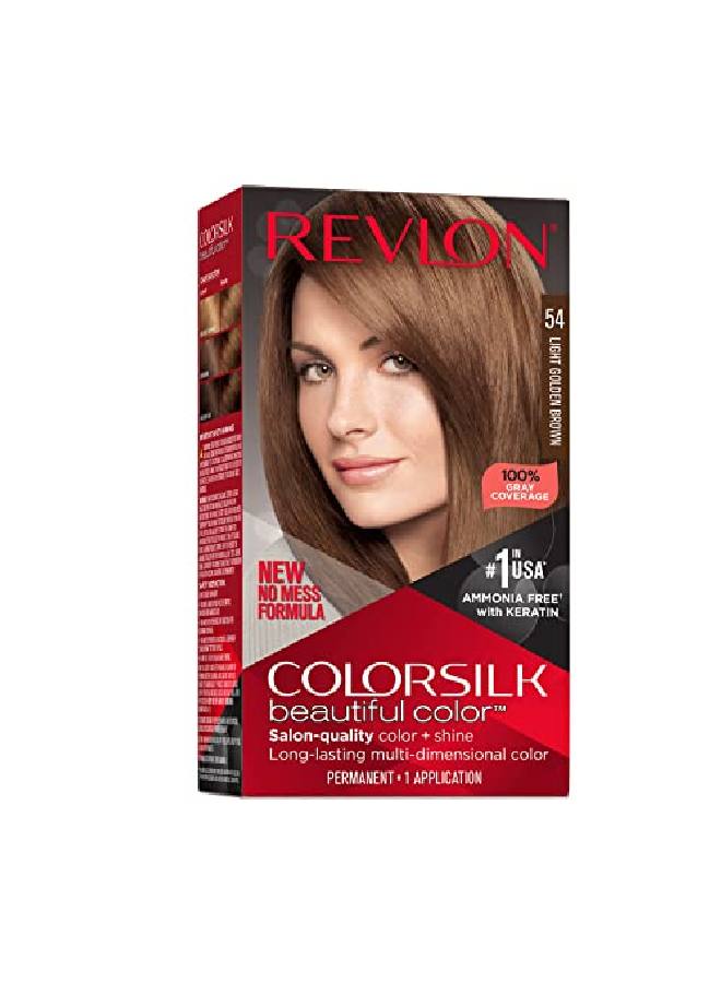 Revlon لون شعر دائم من كولورسيلك جميل  طويلة الأمد  عالية الدقة مع لمسة لامعة ونعومة حريرية وتغطية للشيب 100% خالية من الأمونيا 054 بني ذهبي فاتح عبوة واحدة - Image 2