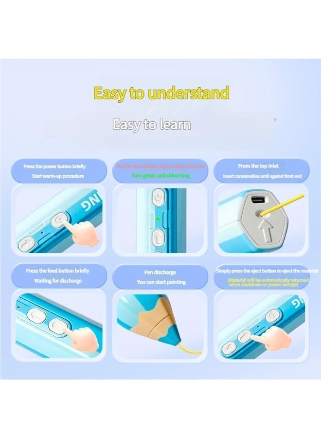3D Printing Pen for Kids, Low Temperature Anti-Scald 3D Drawing Pen with 5 Colors PCL Filament, Auto Feeding & Back Feeding, USB Charging, DIY Creative Educational Toy for Children - Image 2
