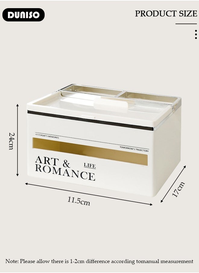 DUNISO Desktop Tissue Storage Box, Multifunctional Tissue Storage Box Cover with Phone Holder, Desktop Stationery Storage Tissue Box for Living Room, Office, Night Stand, Dresser, Bedroom, Bathroom  - Image 4