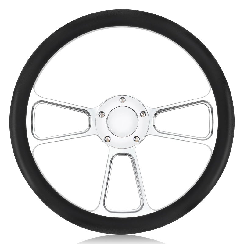 QYMOPAY 5-hole 5-bolt Steering Wheel, 14 Inch Leather Racing Steering Wheel with Horn Button, Car Interior Accessories, Car Tuning Replacement Parts - Image 1