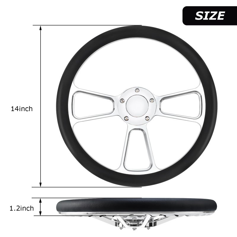 QYMOPAY 5-hole 5-bolt Steering Wheel, 14 Inch Leather Racing Steering Wheel with Horn Button, Car Interior Accessories, Car Tuning Replacement Parts - Image 2