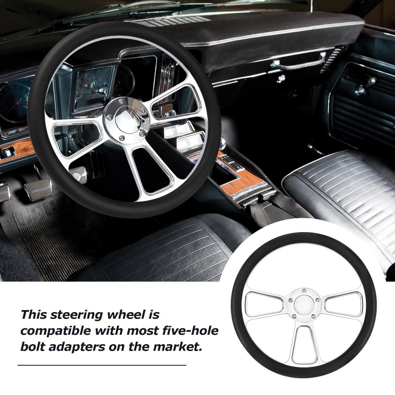 QYMOPAY 5-hole 5-bolt Steering Wheel, 14 Inch Leather Racing Steering Wheel with Horn Button, Car Interior Accessories, Car Tuning Replacement Parts - Image 5
