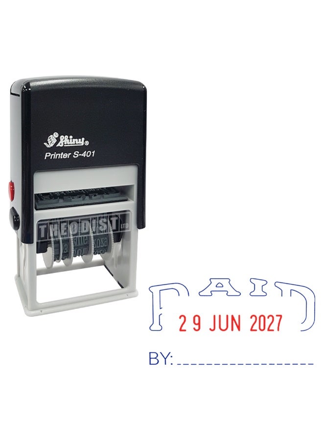 Shiny S401 "PAID BY:" with Date Pre-Inked Rubber Stamp