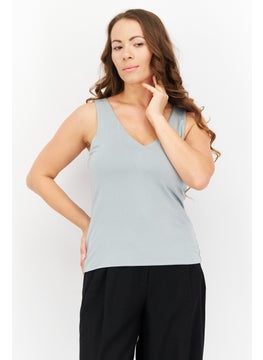 Women V-Neck Sleeveless Plain Tank Top, Sage